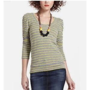 Dolan by Anthropologie womens xs gray lime striped Ruched 3/4 Sleeve shirt top